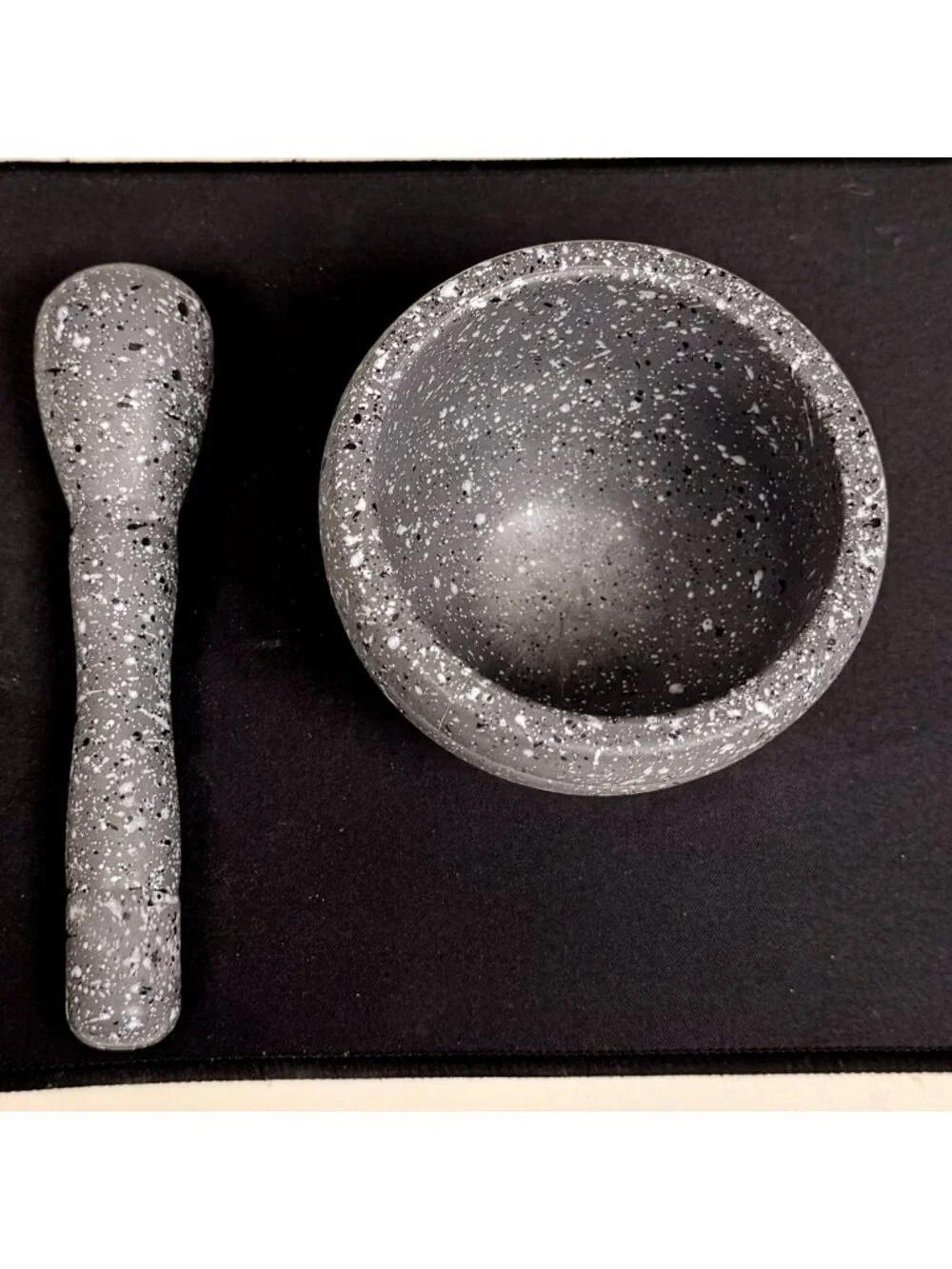 Gray Black Speckled Mortar Pestle Set Durable Granite-Look Grind Untensil Durabl